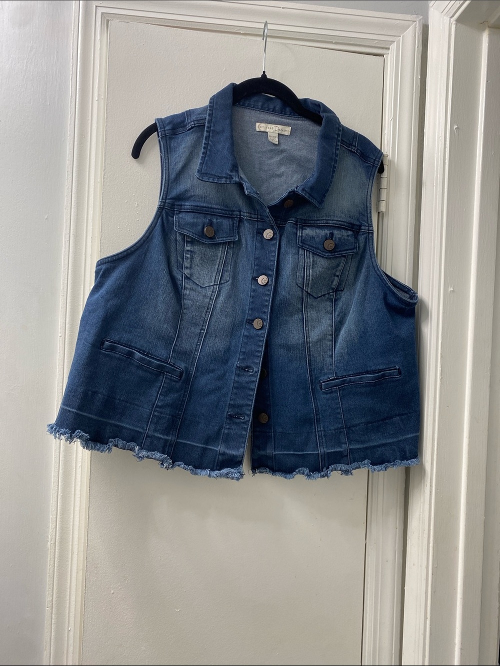 Women’s Plus Dark Blue Denim Vest Jacket - Sleeveless Jean Coat